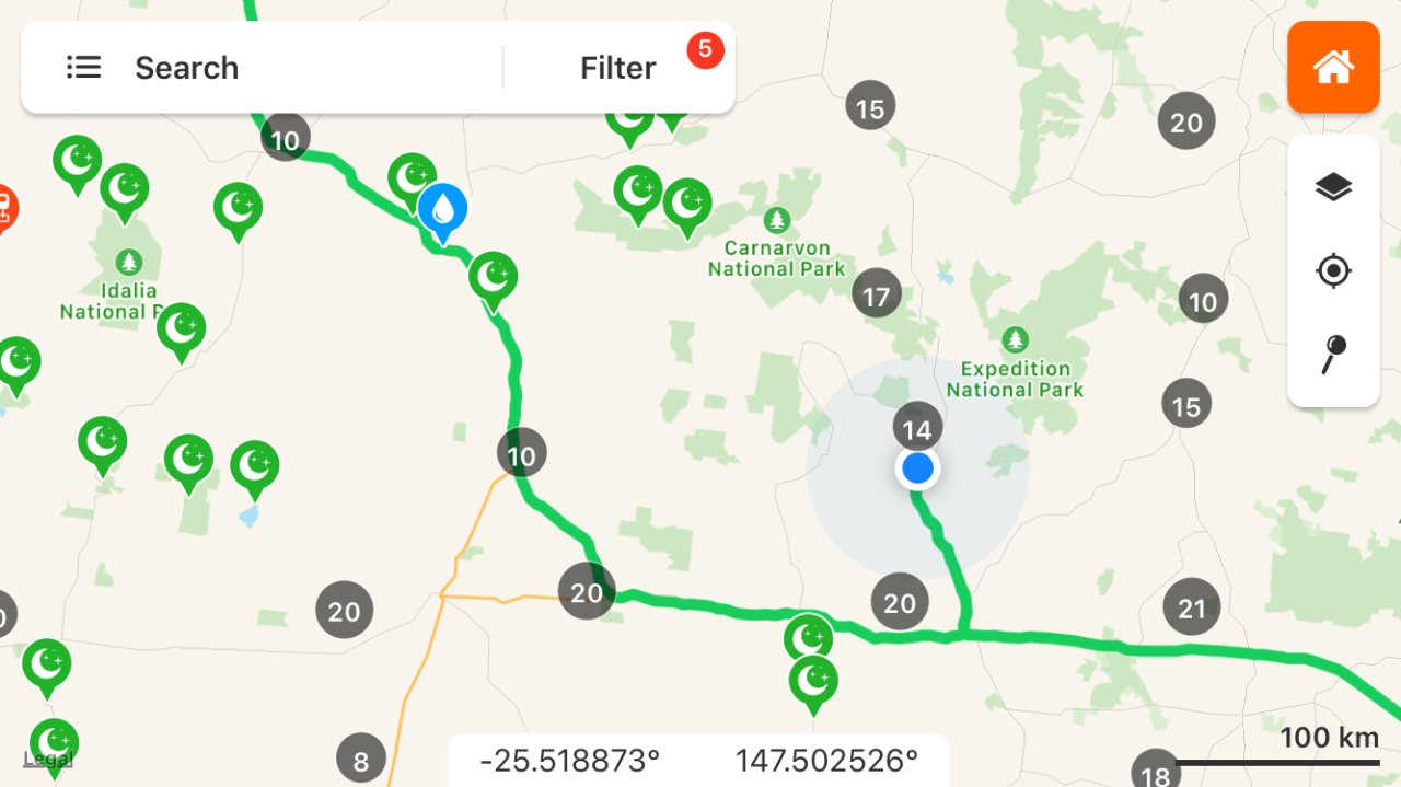 Injune Map Judd’s Lagoon to Injune 1/7-2/7/21
